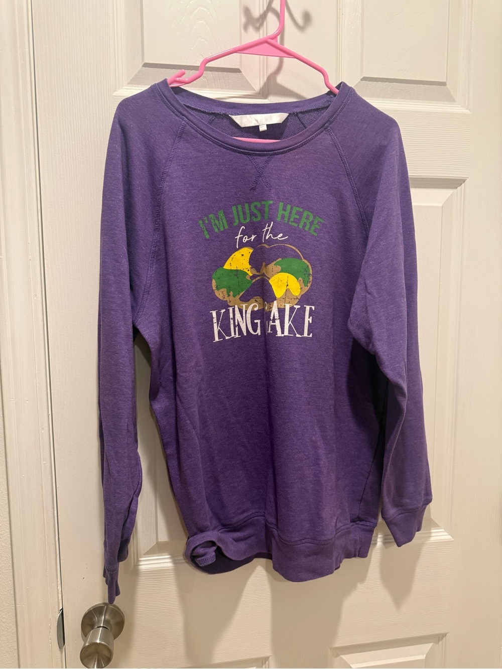 Purple Crewneck Sweatshirt with 'King Cake' Graphic WOMENS MARDI GRAS